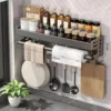 Wall Mounted Kitchen Storage Rack Multifunctional Waterproof Holder Seasoning Storage Rack Large Capacity Tool Storage Rack