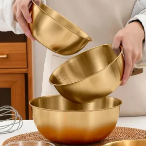 3pcs Stainless Steel Salad Bowls Set Oven Safe Durable Kitchen Mixing Bowls with Measurement Marks for Baking and Mixing
