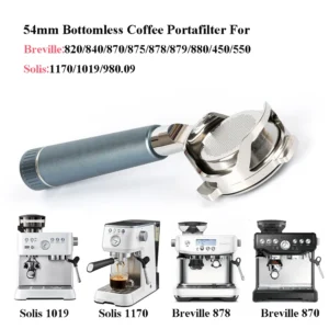 فلتر قهوة بدون قاع مقاس 54 مم لماكينة Breville 870/875/878/880 بمقبض قهوة مكشوف مع سلة لماكينة Solis 1170/1019 لأداة باريستا
