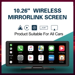 راديو سيارة محمول عالمي 10.26 بوصة لاسلكي CarPlay و Android Auto ومشغل Mirror Link و BT Audio AUX Stereo لأجهزة Apple أو Android