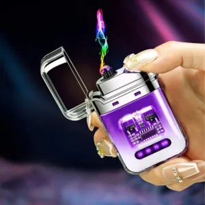 ولاعة إلكترونية قابلة لإعادة الشحن بمنفذ USB، مقاومة للرياح، بدون لهب، LED ذكية مزدوجة القوس، محمولة للبقاء على قيد الحياة في الهواء الطلق، ولاعات سجائر هدايا