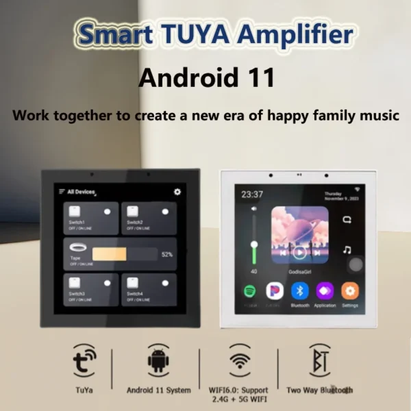 مشغل موسيقى بلوتوث أندرويد 11 مقاس 4 بوصات Tuya Smart Home مكبر صوت حائطي مع مكبر صوت سقف للموسيقى الخلفية