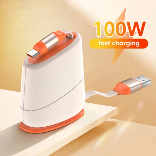 كابل شحن USB C Type C بقوة 100 وات، كابل بيانات ثابت وقابل للتوسيع لسطح المكتب، سلك شحن سريع لهاتف Iphone 15 وHuawei وXiaomi وشاحن الهاتف