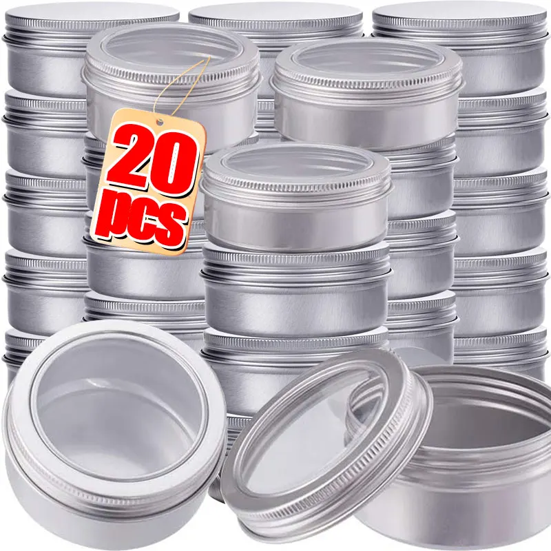 1-20 قطعة من زجاجات الألومنيوم المستديرة ذات الغطاء الشفاف لتخزين أدوات فن الأظافر وصناديق المجوهرات وحاويات العينات ذات الغطاء اللولبي