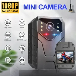 كاميرا صغيرة عالية الدقة 1080 بكسل، شاشة 2 بوصة، رؤية ليلية، مسجل فيديو، كاميرا أمنية للشرطة، كاميرا مراقبة منزلية صغيرة
