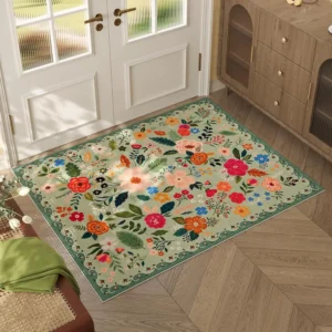 VIKAMA Scandinavian Style Floral Entry Doormat Anti Slip Light Luxury American Countryside Decorative Carpet Home Decoration